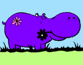 Desenho Hipopótamo com flores pintado por Daniella Duarte.