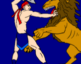 Desenho Gladiador contra leão pintado por nattan