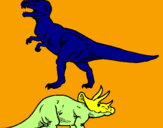 Desenho Tricerátopo e tiranossauro rex pintado por anónimo