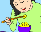 Desenho A comer arroz pintado por JV