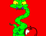 Desenho Serpente e maçã pintado por anónimo
