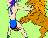 Desenho Gladiador contra leão pintado por higor
