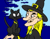 Desenho Bruxa e gato pintado por ana clara 