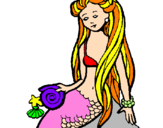 Desenho Sereia com caramujo pintado por giullia vazquez bassani 