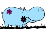 Desenho Hipopótamo com flores pintado por gabriel