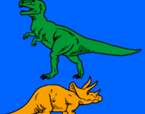 Desenho Tricerátopo e tiranossauro rex pintado por MATHEUS