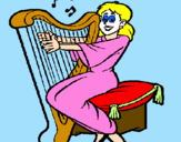 Desenho Mulher a tocar harpa pintado por MiLeNa