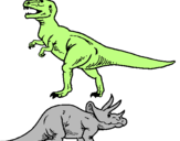 Desenho Tricerátopo e tiranossauro rex pintado por ARTHUR FERRÃO