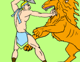Desenho Gladiador contra leão pintado por geancarlo