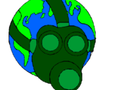 Desenho Terra com máscara de gás pintado por Daniel