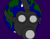 Desenho Terra com máscara de gás pintado por MAKY