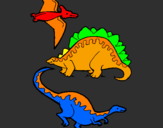 Desenho Três classes de dinossauros pintado por isa
