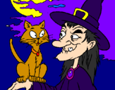 Desenho Bruxa e gato pintado por laura