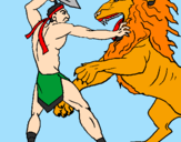 Desenho Gladiador contra leão pintado por batalha de vida
