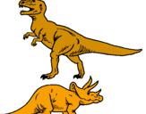 Desenho Tricerátopo e tiranossauro rex pintado por kaua