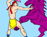 Desenho Gladiador contra leão pintado por ae