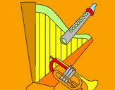 Desenho Harpa, flauta e trompeta pintado por Victoria Borges