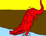 Desenho Crocodilo a entrar na água pintado por pedro