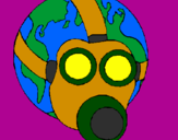 Desenho Terra com máscara de gás pintado por andre