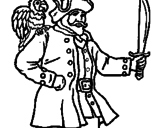 Desenho Pirata com um papagaio pintado por pirrata