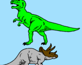 Desenho Tricerátopo e tiranossauro rex pintado por Guilherme