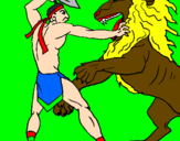 Desenho Gladiador contra leão pintado por beto