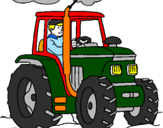Desenho Tractor em funcionamento pintado por ovelhas