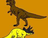 Desenho Tricerátopo e tiranossauro rex pintado por caue