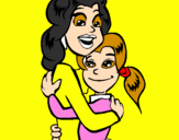 Desenho Mãe e filha abraçaram pintado por stefany
