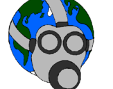 Desenho Terra com máscara de gás pintado por Malheiro