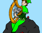 Desenho Duende a tocar harpa pintado por mama