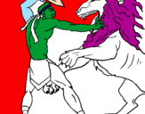 Desenho Gladiador contra leão pintado por victor