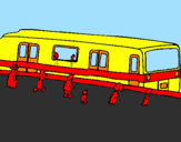 Desenho Passageiros à espera do comboio pintado por Pedro V.