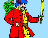 Desenho Pirata com um papagaio pintado por JOÃO VITOR