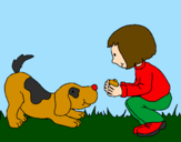 Desenho Menina e cão a brincar pintado por leticia3d