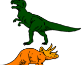 Desenho Tricerátopo e tiranossauro rex pintado por Ana Marcely