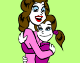 Desenho Mãe e filha abraçaram pintado por Raquel