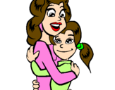 Desenho Mãe e filha abraçaram pintado por leticia e vanessa