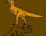Desenho Tricerátopo e tiranossauro rex pintado por thiago