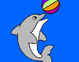 Desenho Golfinho a jogar com uma bola pintado por catarina