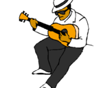 Desenho Guitarrista com chapéu pintado por Tocador