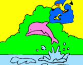Desenho Golfinho e gaviota pintado por manu