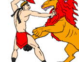 Desenho Gladiador contra leão pintado por Arthur belini