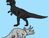 Desenho Tricerátopo e tiranossauro rex pintado por julia arielly bueno