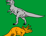 Desenho Tricerátopo e tiranossauro rex pintado por tar