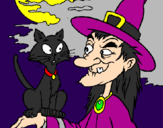 Desenho Bruxa e gato pintado por AZULZINHO