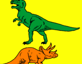 Desenho Tricerátopo e tiranossauro rex pintado por samuel