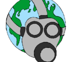 Desenho Terra com máscara de gás pintado por daniel