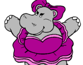 Desenho Hipopótamo com laço pintado por Gatinha