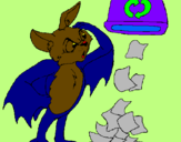 Desenho Morcego a recliclar pintado por coruja e rato